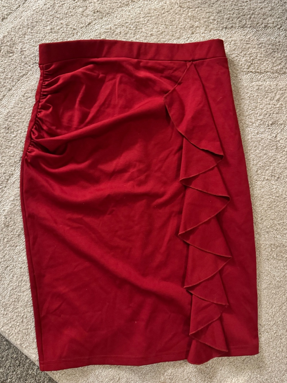 Red Ruffle Pencil Skirt - Women's Classic Silhouette